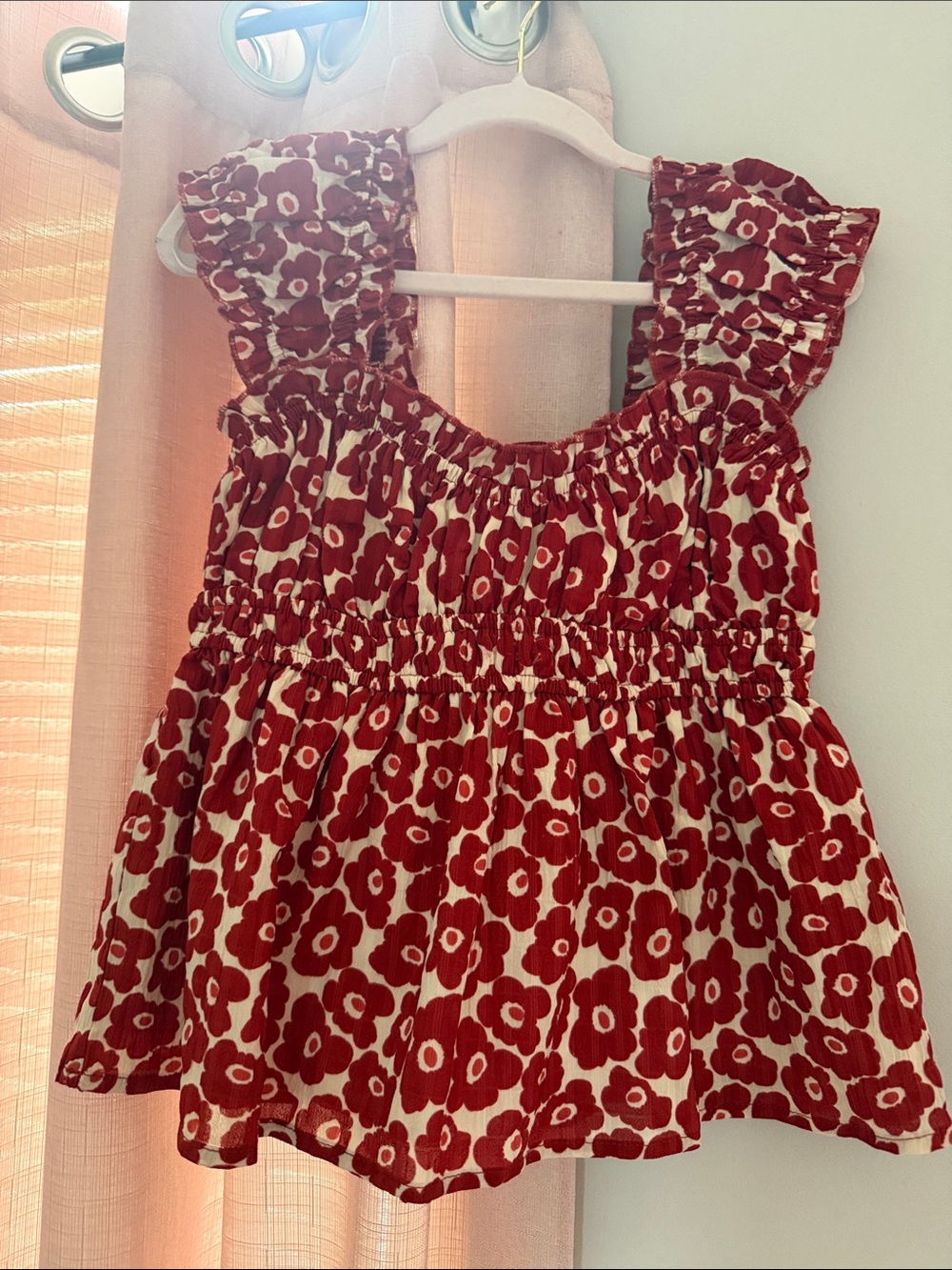 Women’s Burgundy Floral Smocked Tank Top with Ruffle Straps